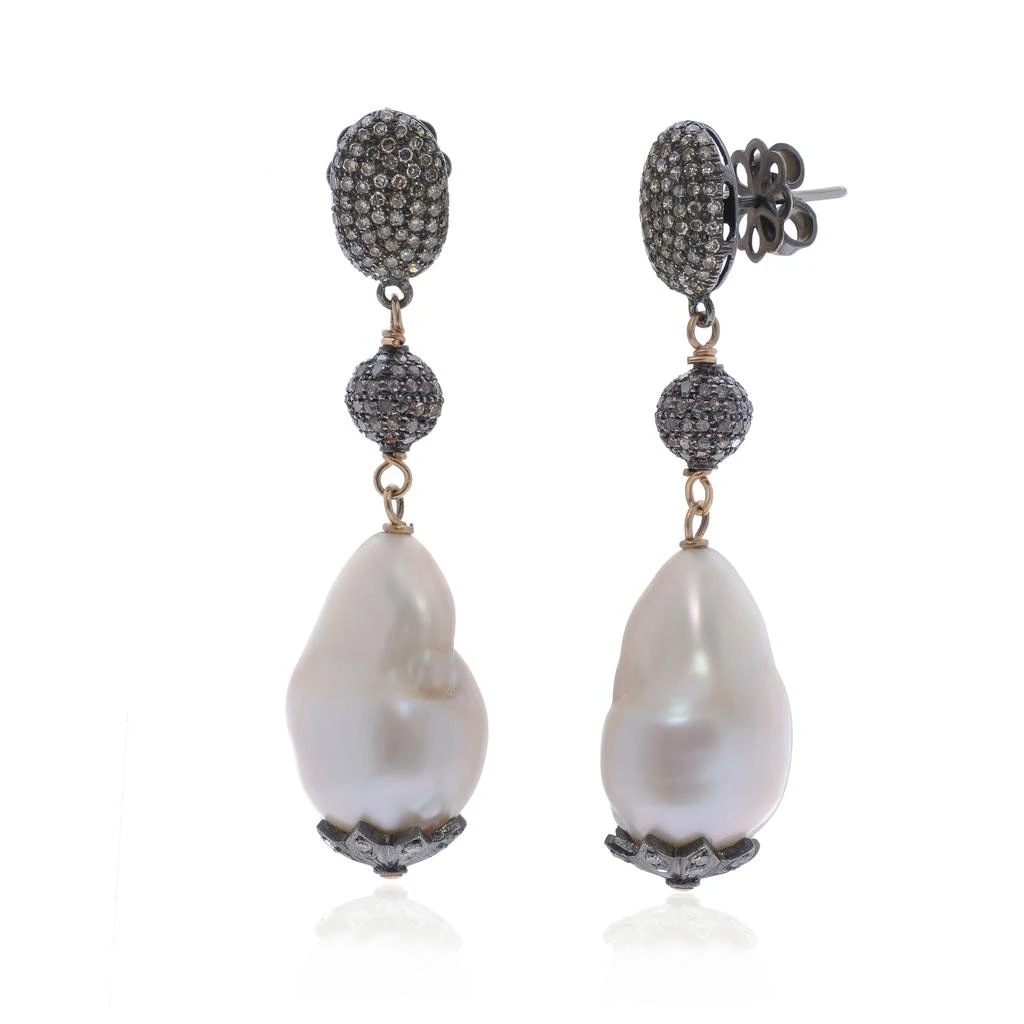 商品Zydo|Zydo Sterling Silver, Grey Diamond 11.10ct. tw. and Pearl 15mm Drop Earrings,价格¥20867,第3张图片详细描述