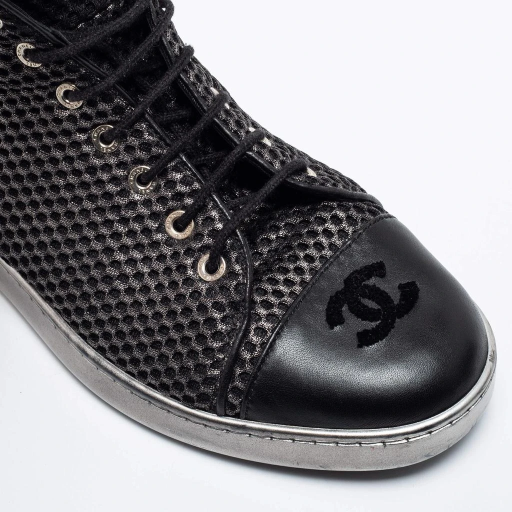 Chanel Black Mesh and Leather CC Cap Toe High Top Sneakers Size 40.5  商品