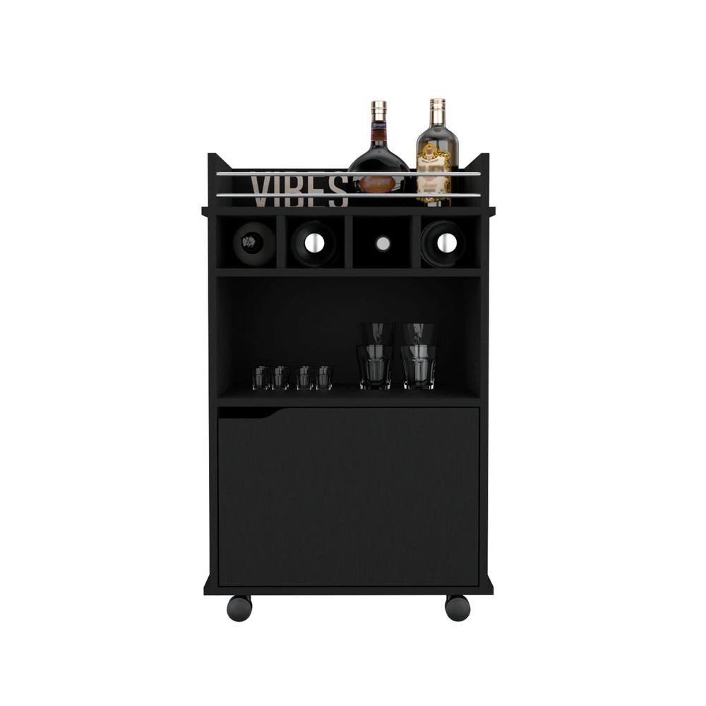 商品Depot E-Shop|Sims 35" H Bar Cart with Two Shelves four Wine Cubbies and One Cabinet,Black,价格¥1742,第3张图片详细描述