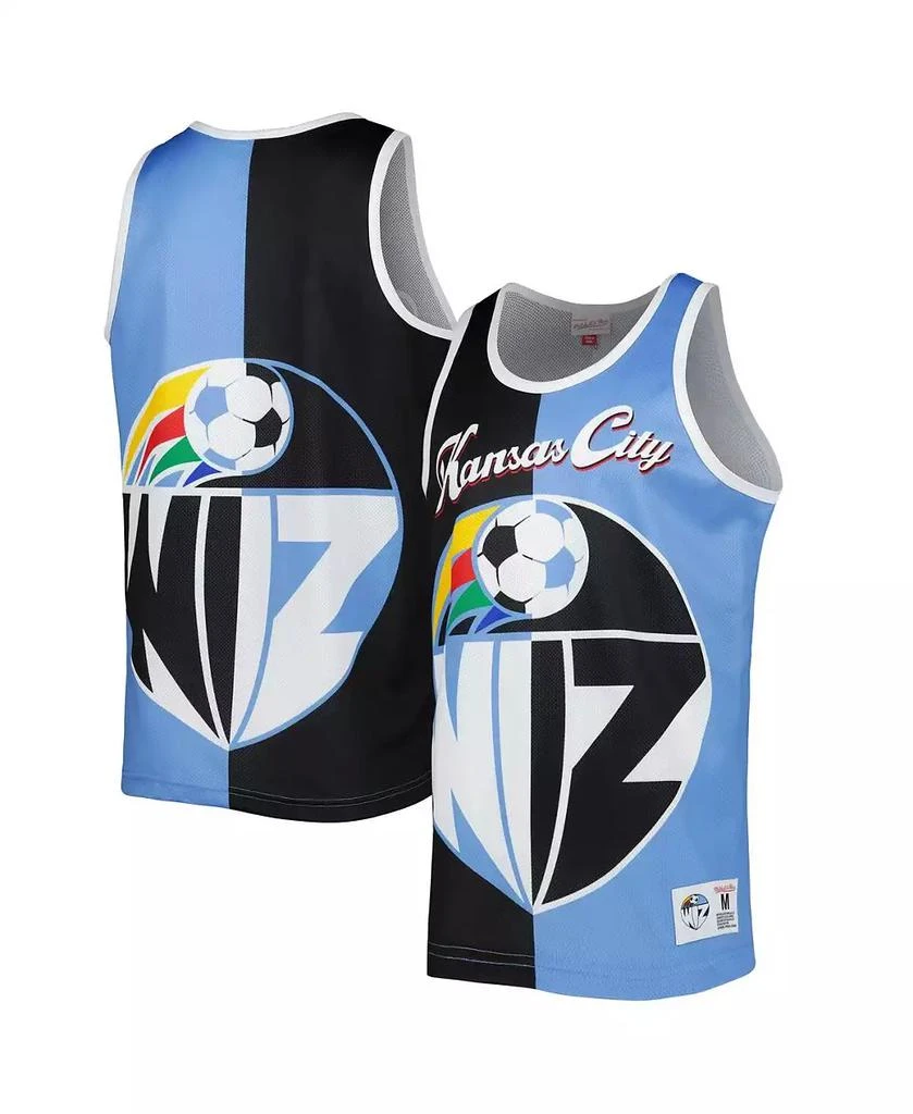 商品Mitchell & Ness|Men's Black/Sky Blue Sporting Kansas City Sublimated Split Logo Tank Top,价格¥629,第1张图片