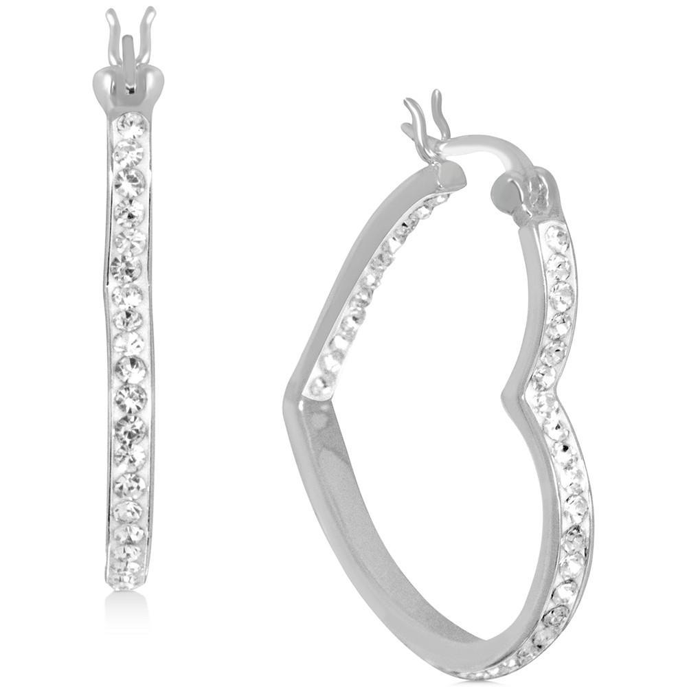 商品Essentials|Crystal Heart Hoop Earrings in Silver-Plate,价格¥186,第1张图片