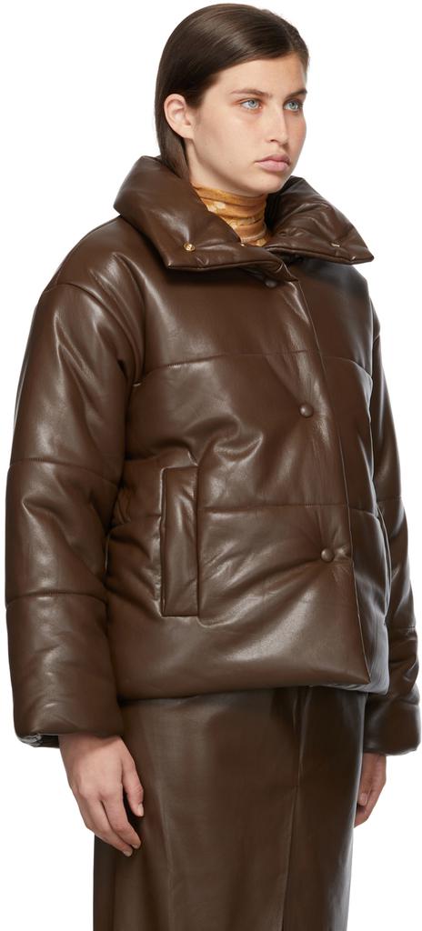 Brown Hide Puffer Vegan Leather Jacket商品第2张图片规格展示