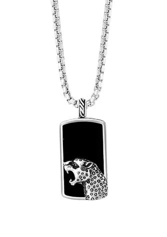 商品Effy|Mens 28.45 Ct. T.w. Onyx And 1 10 Ct. T.w. Black Spinel Pendant Necklace In Sterling Silver,价格¥1829,第1张图片