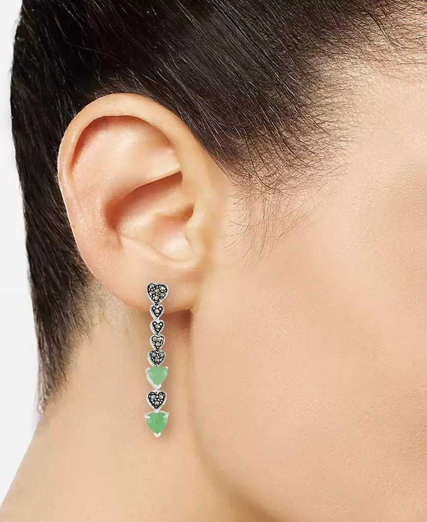 商品Macy's|Marcasite & Jade Heart Linear Drop Earrings in Sterling Silver,价格¥391,第2张图片详细描述
