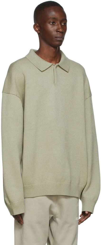 商品Essentials|Green Knit Long Sleeve Polo,价格¥638,第2张图片详细描述