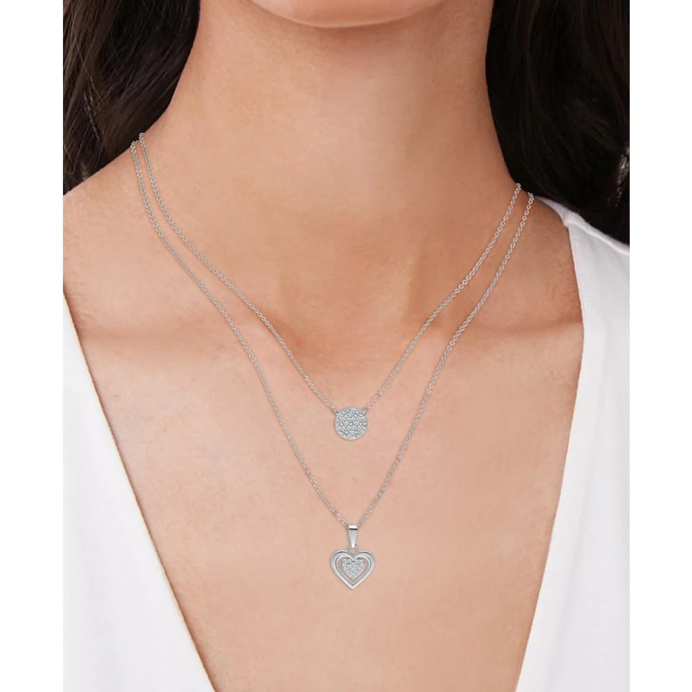 商品Macy's|Diamond Circle & Heart 18" Layered Pendant Necklace (1/4 ct. t.w.) in Sterling Silver,价格¥1883,第2张图片详细描述