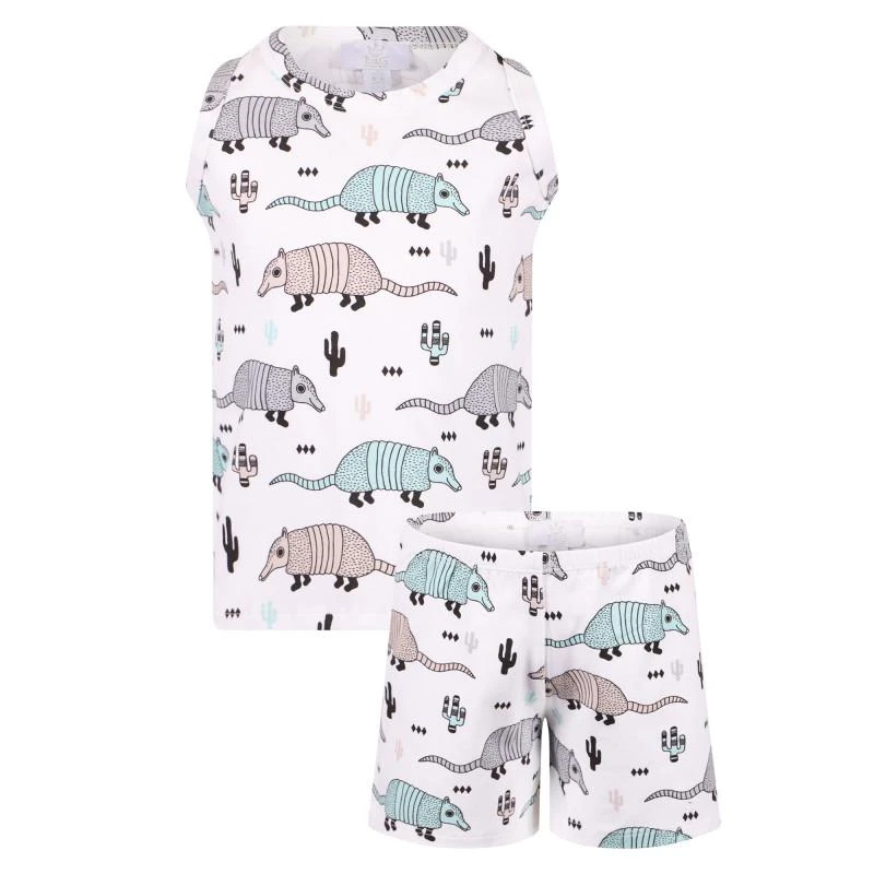 商品Big Little Ones|Happy armadillos print short pajama set in white,价格¥440,第1张图片
