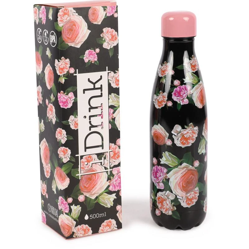 商品iDrink|Rose print water bottle in black 500ml,价格¥325,第1张图片