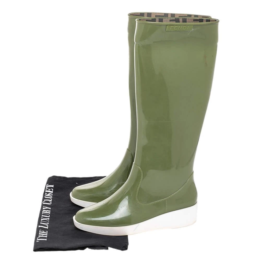 Fendi Green Rubber Wedge Rain Boots Size 36 商品