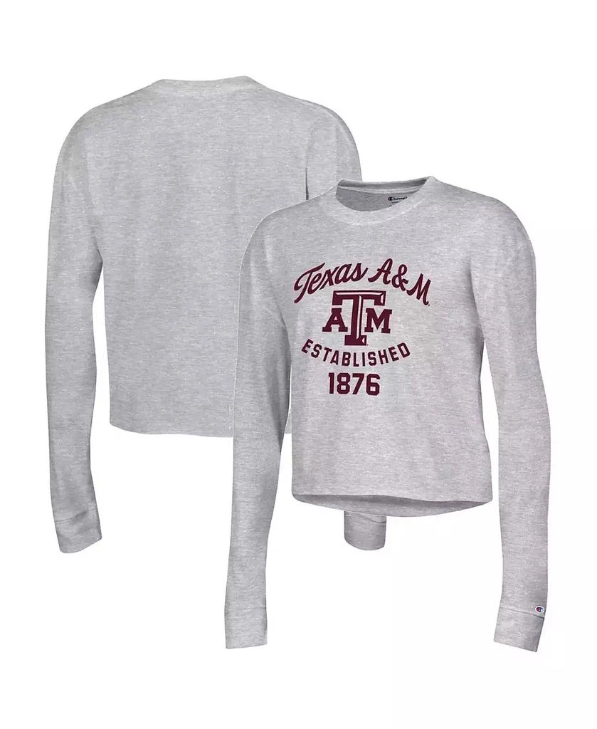 商品CHAMPION|Women's Gray Texas A&M Aggies Boyfriend Cropped Long Sleeve T-shirt,价格¥262,第1张图片