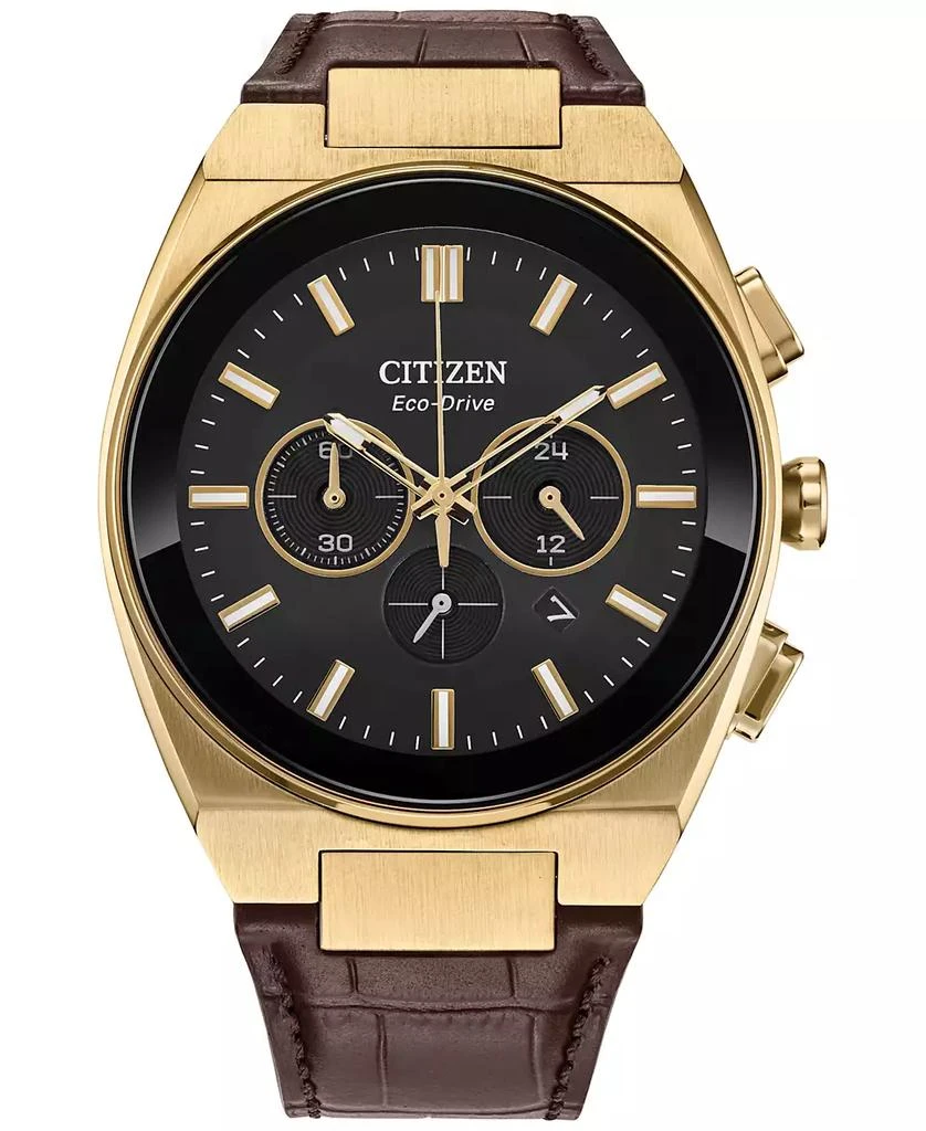 商品Citizen|Eco-Drive Men's Chronograph Modern Black Leather Strap Watch 43mm,价格¥2525,第1张图片