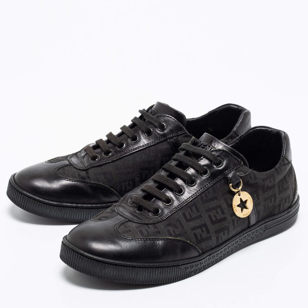 Fendi Black Zucca Canvas And Leather Low Top Sneakers Size 37.5商品第2张图片规格展示