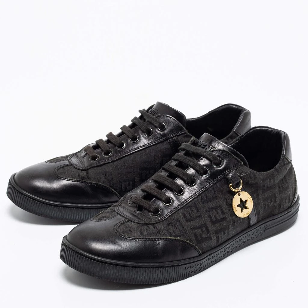 商品[二手商品] Fendi|Fendi Black Zucca Canvas And Leather Low Top Sneakers Size 37.5,价格¥1395,第2张图片详细描述