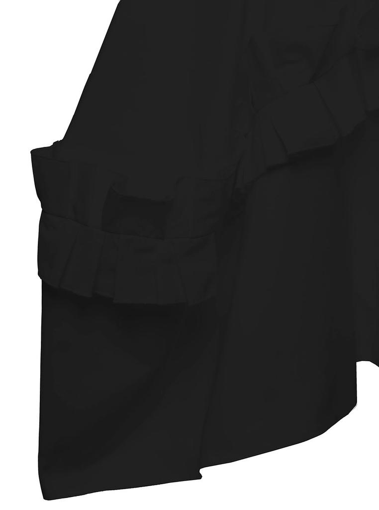 Black Mini Asymmetric Dress With Oversize Ruche In Cotton Woman Alexander Mcqueen商品第3张图片规格展示