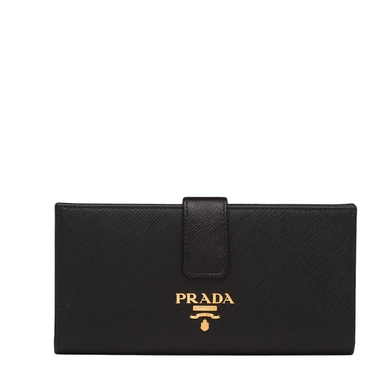 商品Prada|【预售3-7天】普拉达  女士大号黑色皮革金标扣带长款钱包1MV025_QWA_F0002,价格¥5411,第1张图片