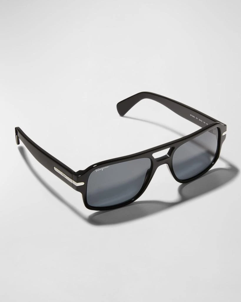 商品Salvatore Ferragamo|Men's Double Bridge Logo Navigator Aviator Sunglasses,价格¥1289,第1张图片