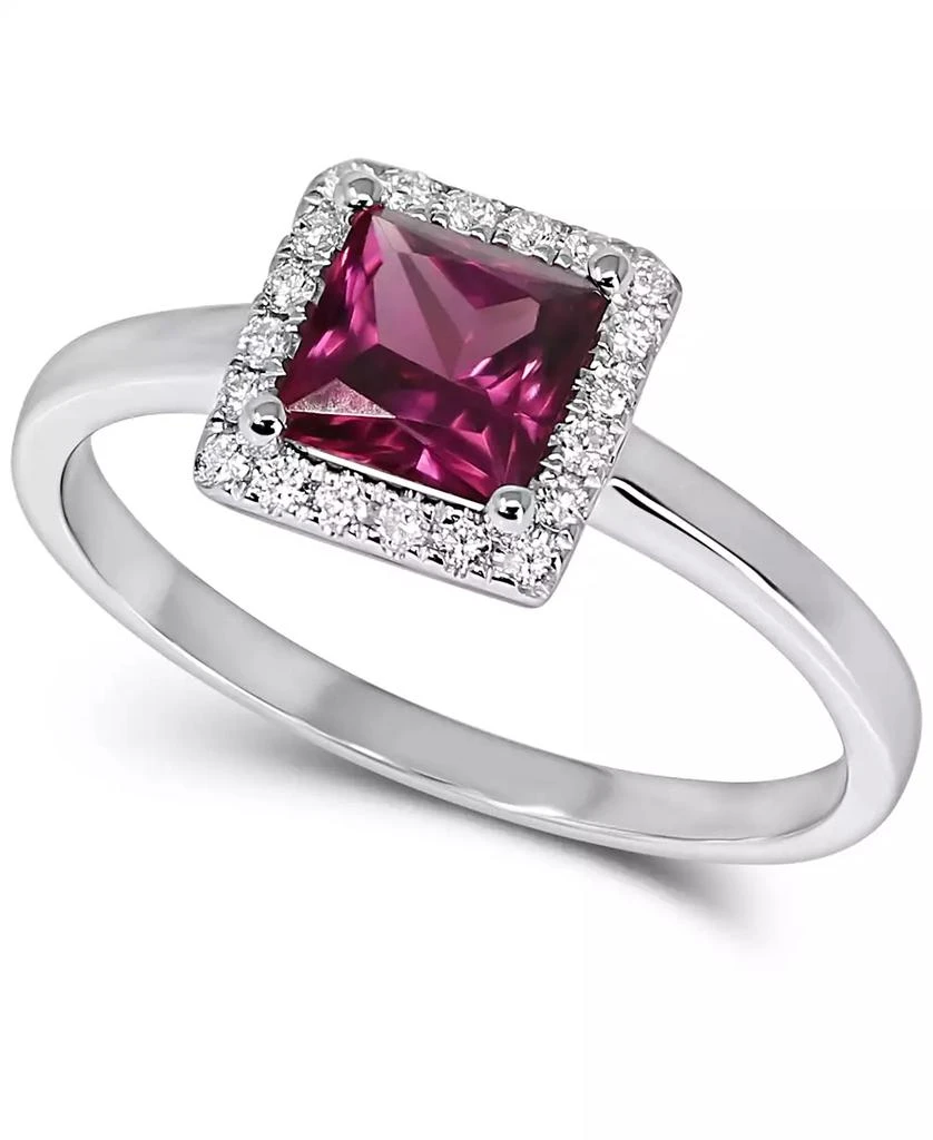 商品Macy's|Peridot (7/8 ct. t.w.) & Diamond (1/10 ct. t.w.) Square Halo Ring in 14k White Gold (Also in Rhodolite),价格¥3238,第1张图片