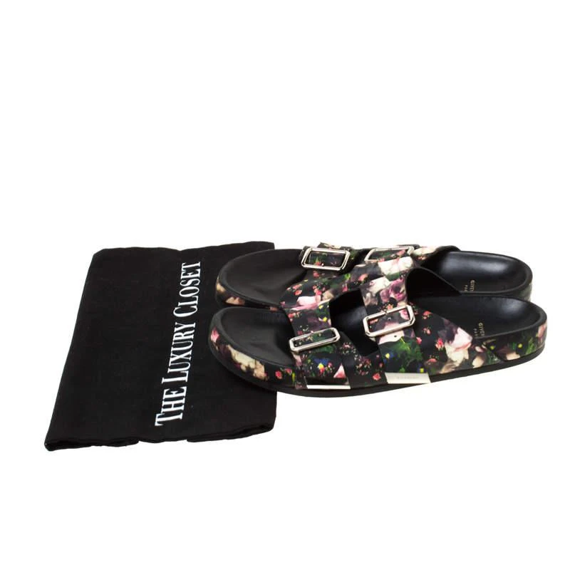 Givenchy Multicolor Floral Print Leather Double Buckle Banded Flat Slides Size 38 商品