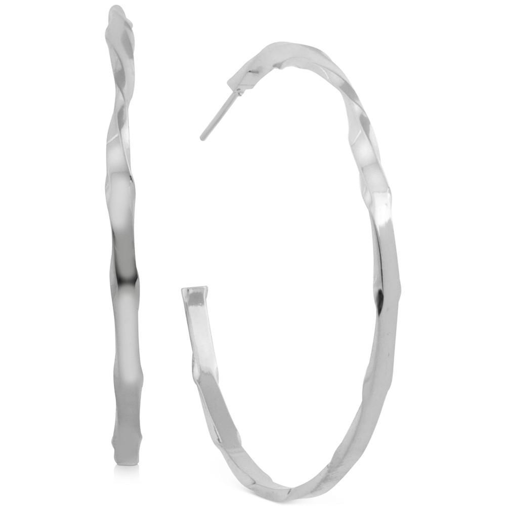 商品Essentials|And Now This Twisted Skinny Medium Hoop Silver Plate Earrings, 2",价格¥74,第1张图片