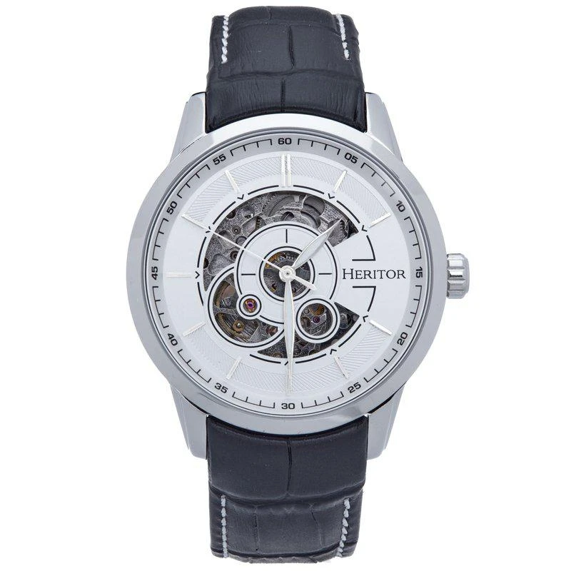 商品Heritor Watches|Davies Semi-Skeleton Leather Band Watch 44MM,价格¥1276,第1张图片