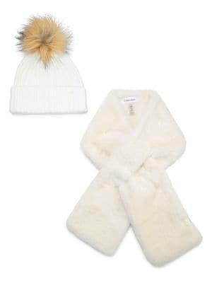 商品Calvin Klein|2-Piece Faux Fur Beanie & Pull Through Scarf Set,价格¥248,第1张图片