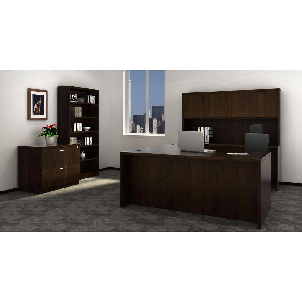 商品Lorell|Chateau Series Hutch - 70.9" x 14.8"36.5" Hutch, 1.5" Top - 4 Door(s) - Reeded Edge - Material: P2 Particleboard - Finish: Mahogany, Laminate - Durable - For Office,价格¥5998,第2张图片详细描述