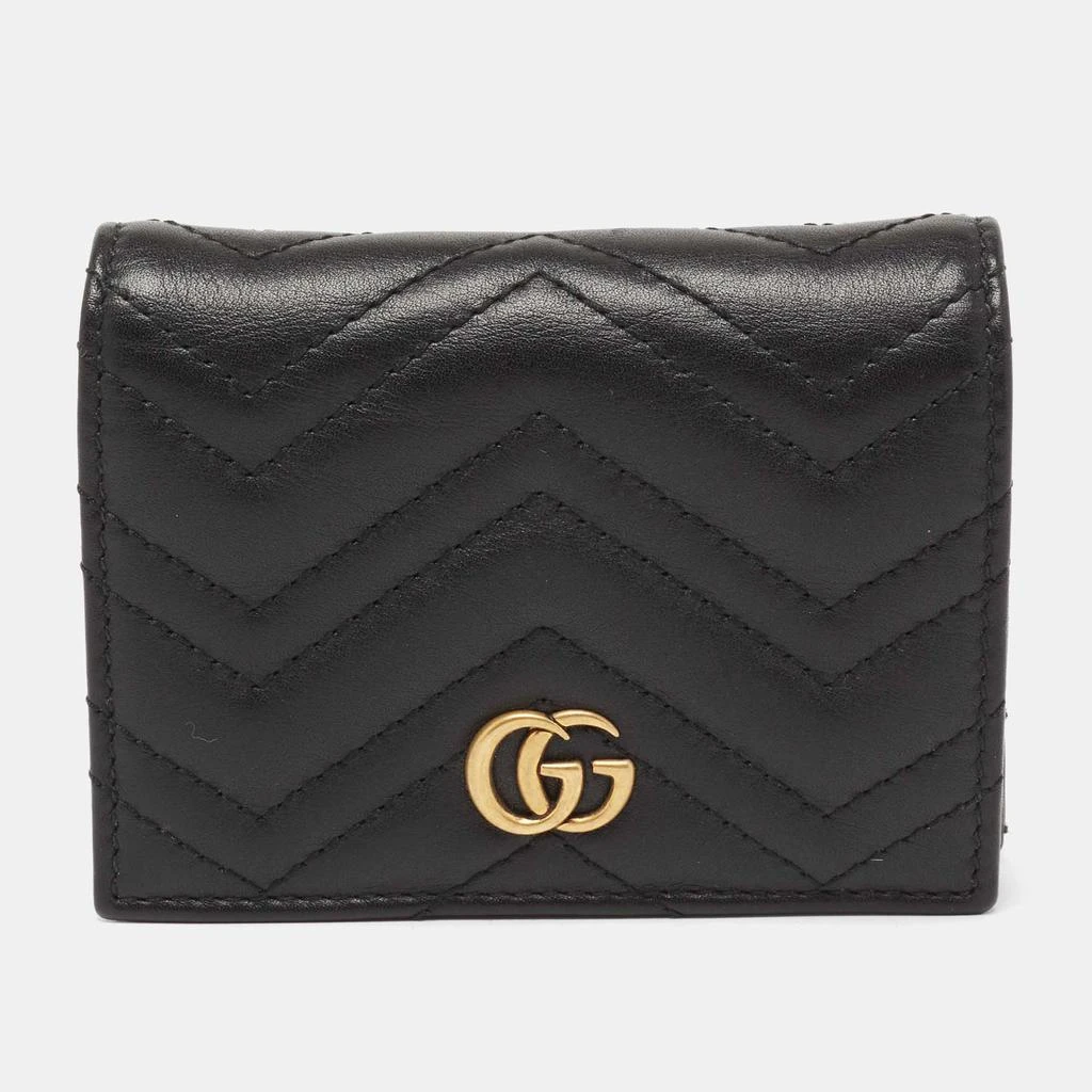 商品[二手商品] Gucci|Gucci Black Matelasse Leather GG Marmont Card Case,价格¥2954,第1张图片