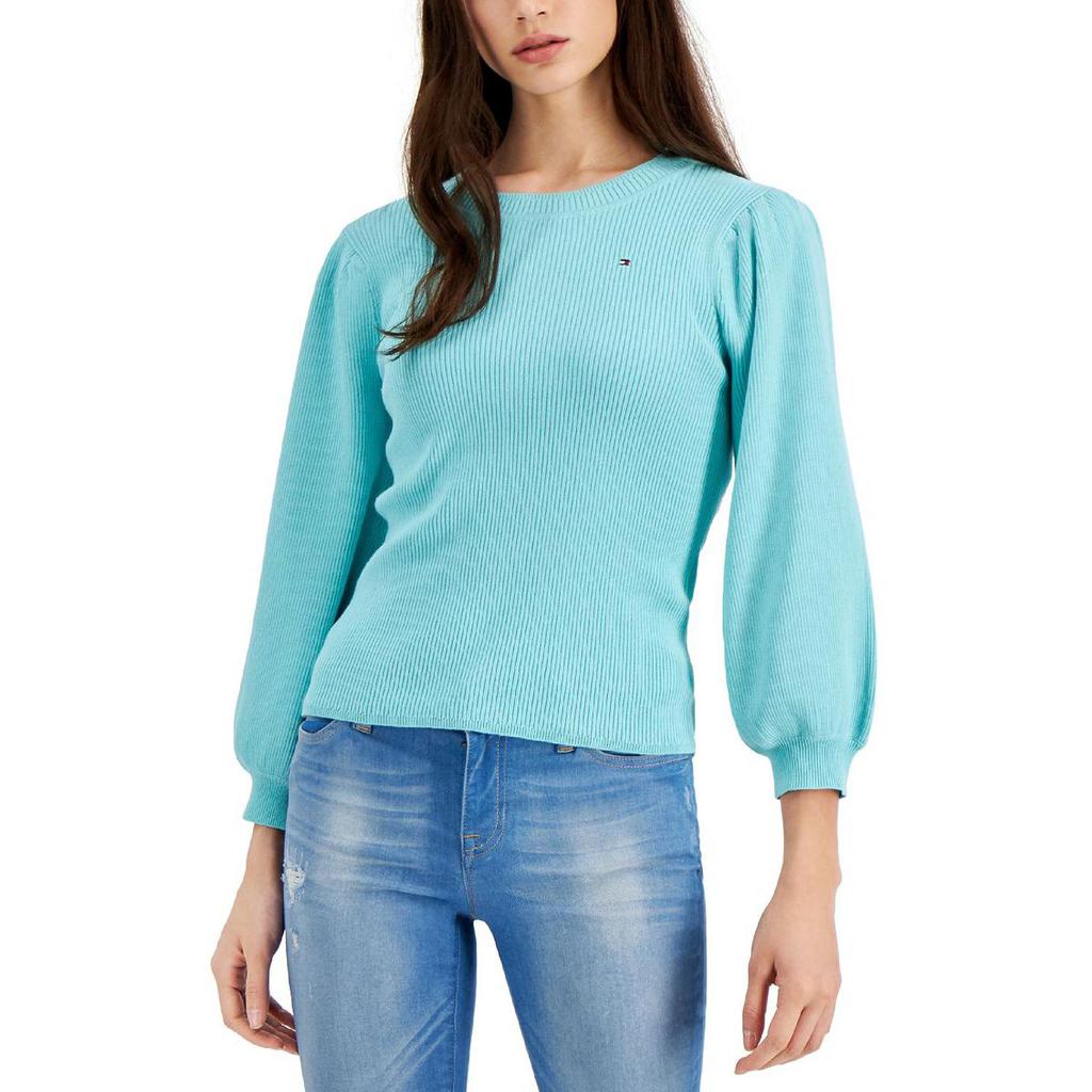 Tommy Hilfiger Womens Plus Cotton Puff Sleeve Crewneck Sweater商品第1张图片规格展示