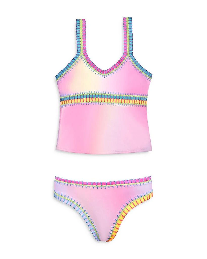 商品PQ Swim|Girls' Rainbow Embroidered Tie Dyed Tankini Two Piece Swimsuit - Little Kid, Big Kid,价格¥621,第1张图片