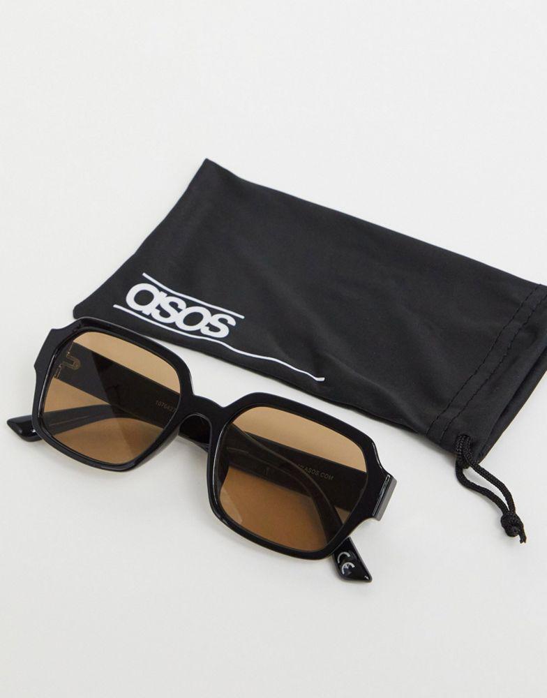 ASOS DESIGN 70's square sunglasses in black plastic with smoke brown lens商品第4张图片规格展示