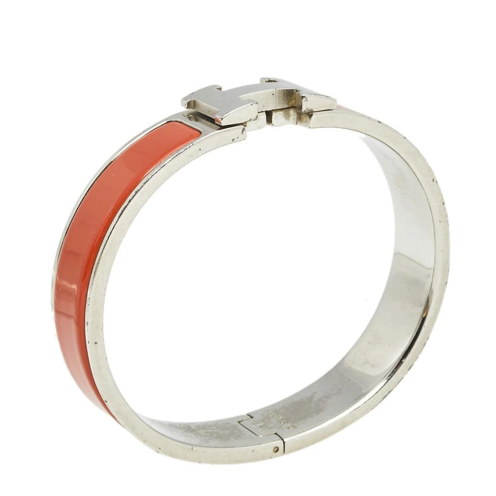 商品[二手商品] Hermes|Hermès Clic H Palladium Plated Orange Enamel Narrow Bracelet,价格¥3121,第2张图片详细描述