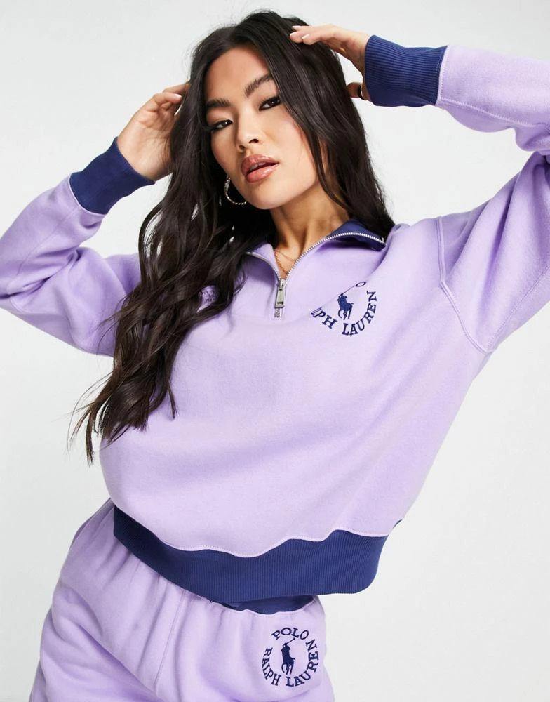 商品Ralph Lauren|Polo Ralph Lauren x ASOS exclusive collab co-ord logo 1/4 zip sweatshirt in lavender,价格¥817,第3张图片详细描述