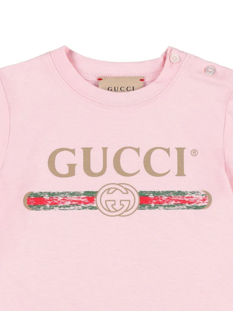 商品Gucci|Logo Print Cotton Romper, Hat & Bib,价格¥2609,第2张图片详细描述