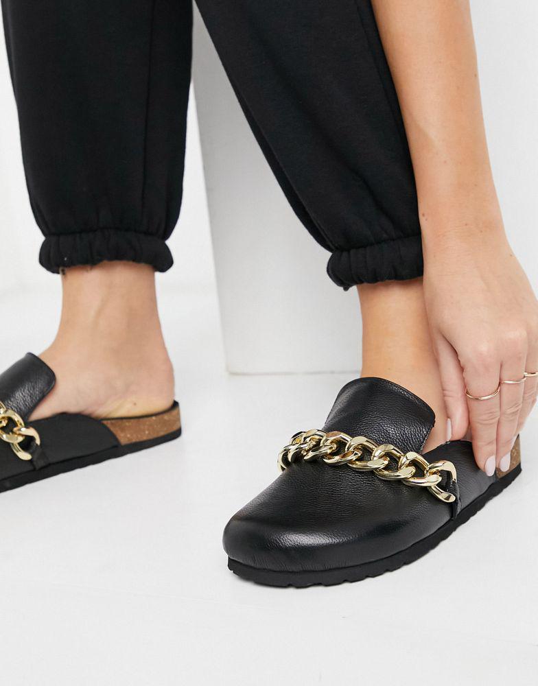 ASOS DESIGN Molly leather mule with gold hardware in black商品第2张图片规格展示
