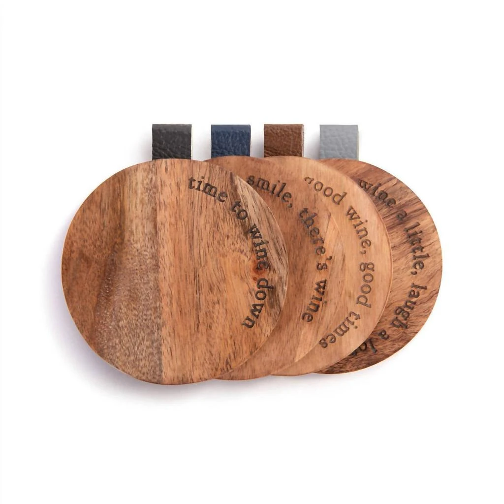 商品DEMDACO|Wood Coaster Wine Set - 4 In Brown,价格¥258,第1张图片