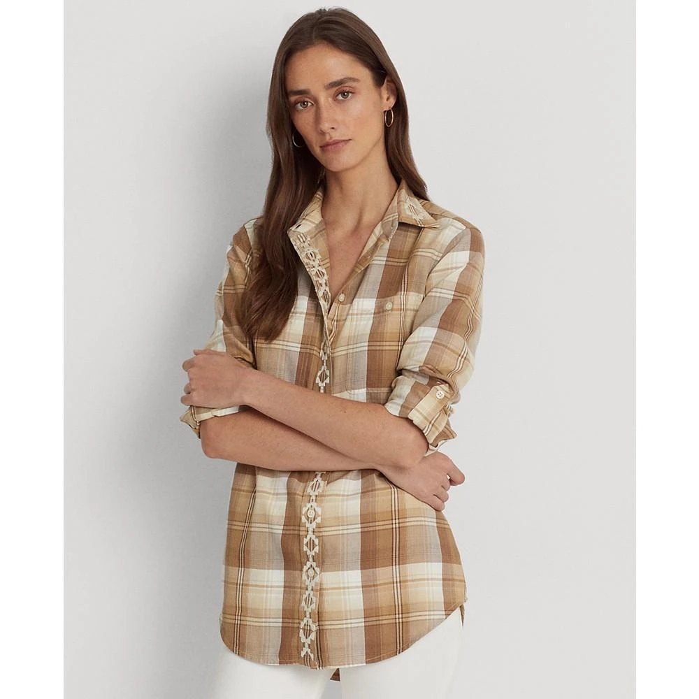 商品Ralph Lauren|Women's Plaid Embroidered Twill Shirt,价格¥741,第1张图片