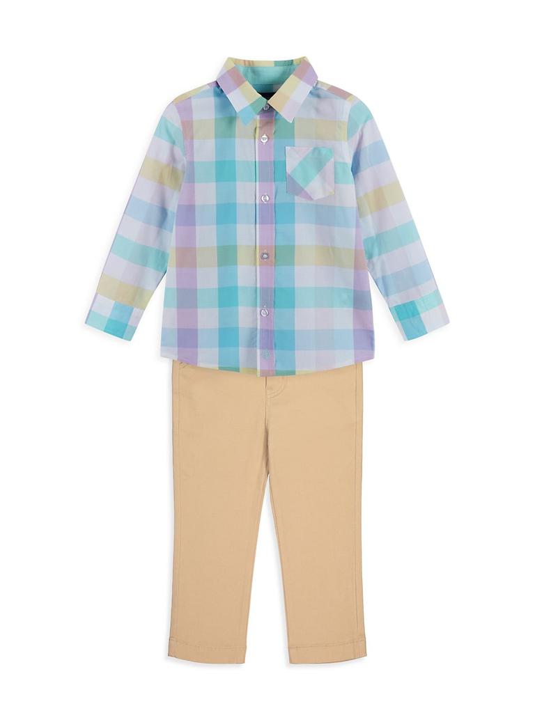 Little Boy's Plaid Button-Up Shirt商品第2张图片规格展示