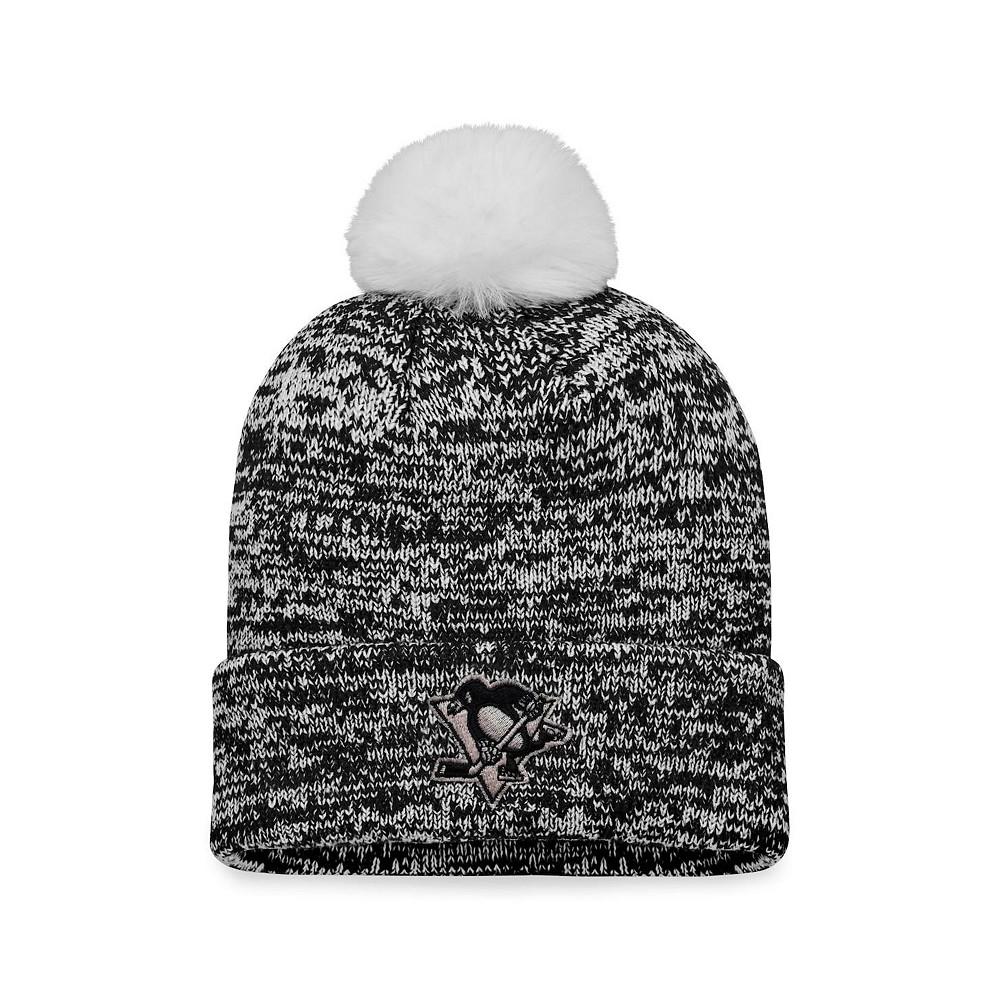 Women's Branded Black Pittsburgh Penguins Glimmer Cuffed Knit Hat with Pom商品第1张图片规格展示