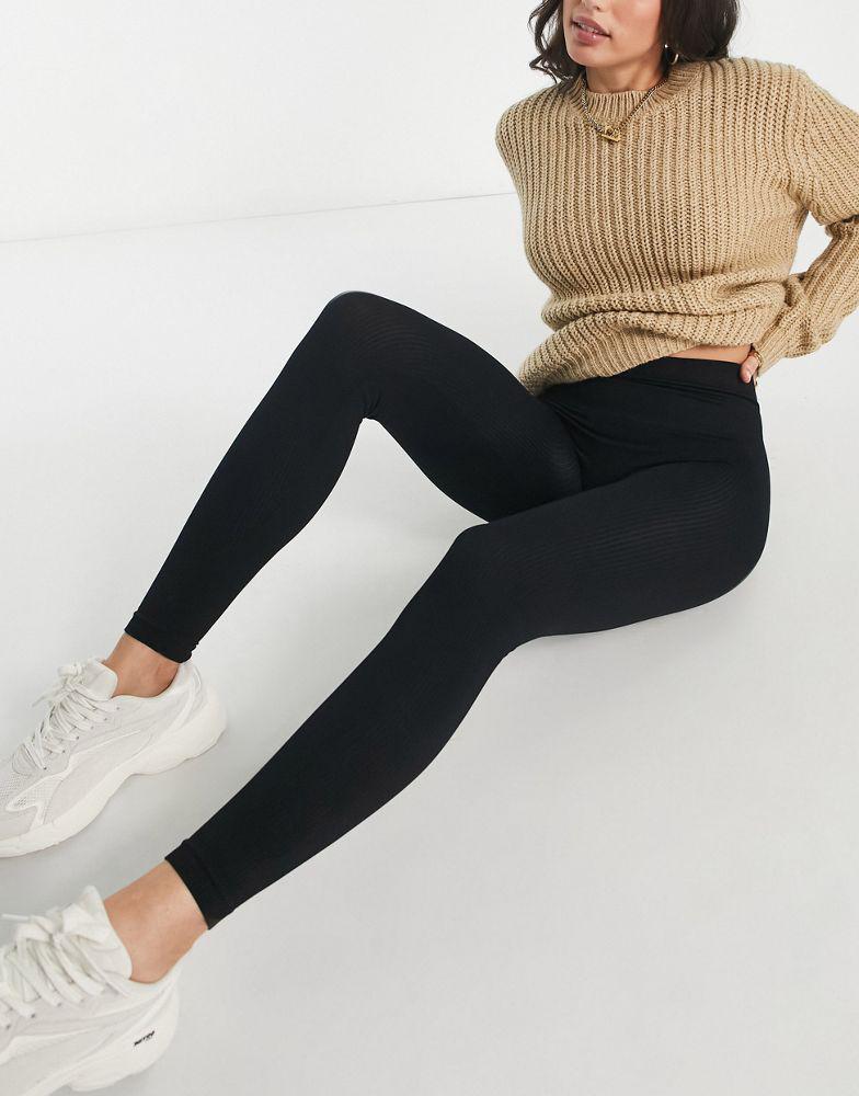 Stradivarius Tall seamless ribbed leggings in black商品第4张图片规格展示