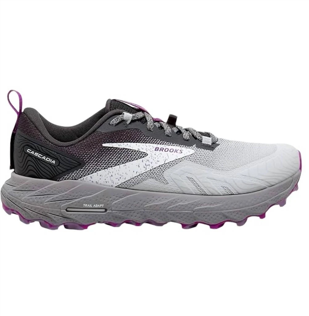 商品Brooks|Women's Cascadia 17 Trail Running Shoe In Oyster/blackened Pearl/purple,价格¥916,第3张图片详细描述