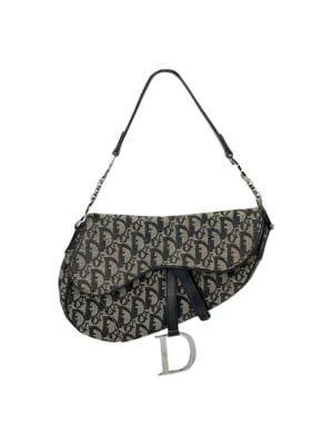 商品[二手商品] Dior|Christian Dior Oblique Saddle Hand Bag Purse Black Beige Canvas Authentic Pre Owned,价格¥26926,第2张图片详细描述