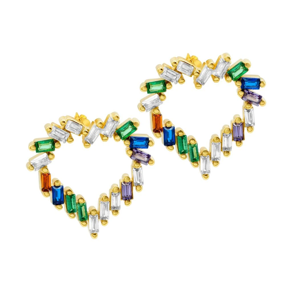 商品ADORNIA|14k Gold Plated Rainbow Baguette Open Heart Studs Earrings,价格¥120,第3张图片详细描述