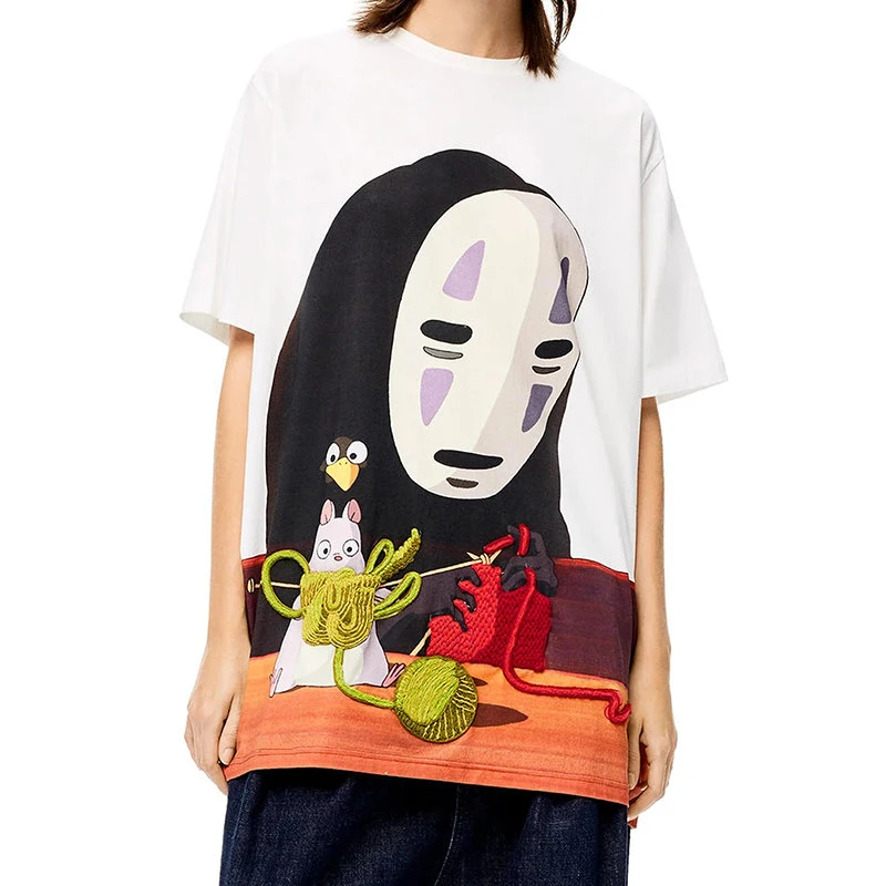 商品Loewe|【预售3-7天】LOEWE/罗意威 22年春夏新款 Spirited Away千与千寻联名系列 男女同款多色拼接纯棉Kaonashi印花短袖T恤S928Y22J06-9990,价格¥4211,第1张图片