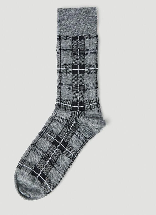 商品Thom Browne|Tartan Jacquard Socks in Grey,价格¥460,第2张图片详细描述