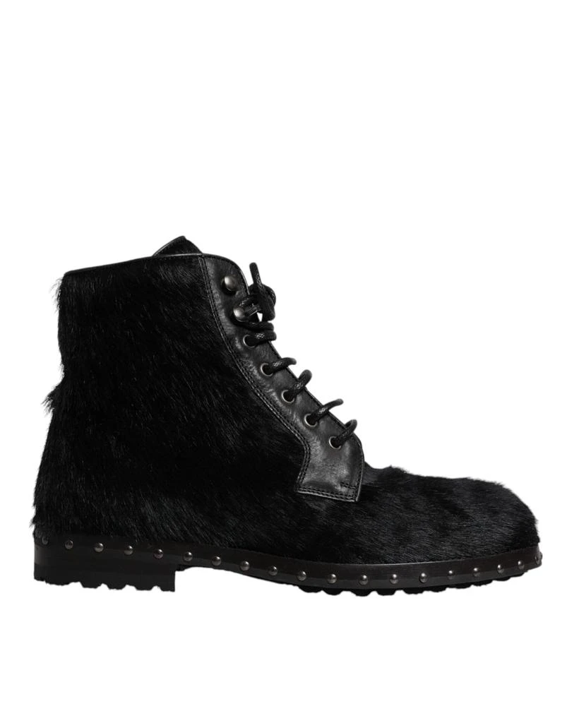商品Dolce & Gabbana|Dolce & Gabbana Black Pony Style Leather Mid Calf Boots Shoes,价格¥5091,第1张图片