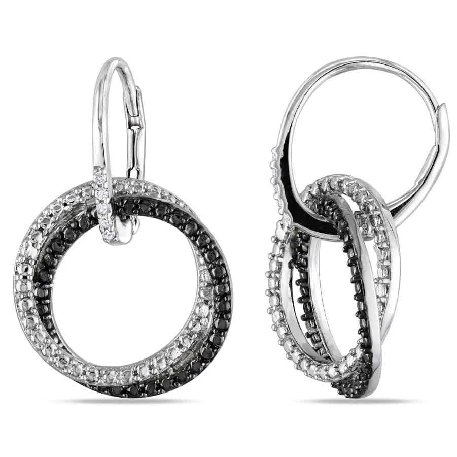 商品Amour|Diamond Double Interlocked Circle Leverback Earrings In Sterling Silver with Black Rhodium,价格¥669,第1张图片