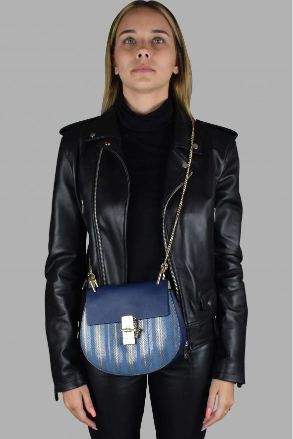 商品Chloé|Luxury handbag drew chloé shoulder bag in leather and blue python,价格¥12172,第3张图片详细描述