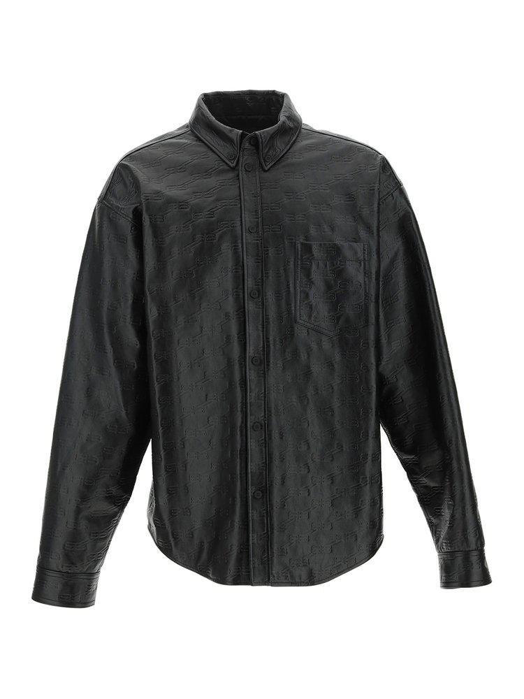 商品Balenciaga|Balenciaga Monogram Embossed Leather Shirt Jacket,价格¥16158,第1张图片