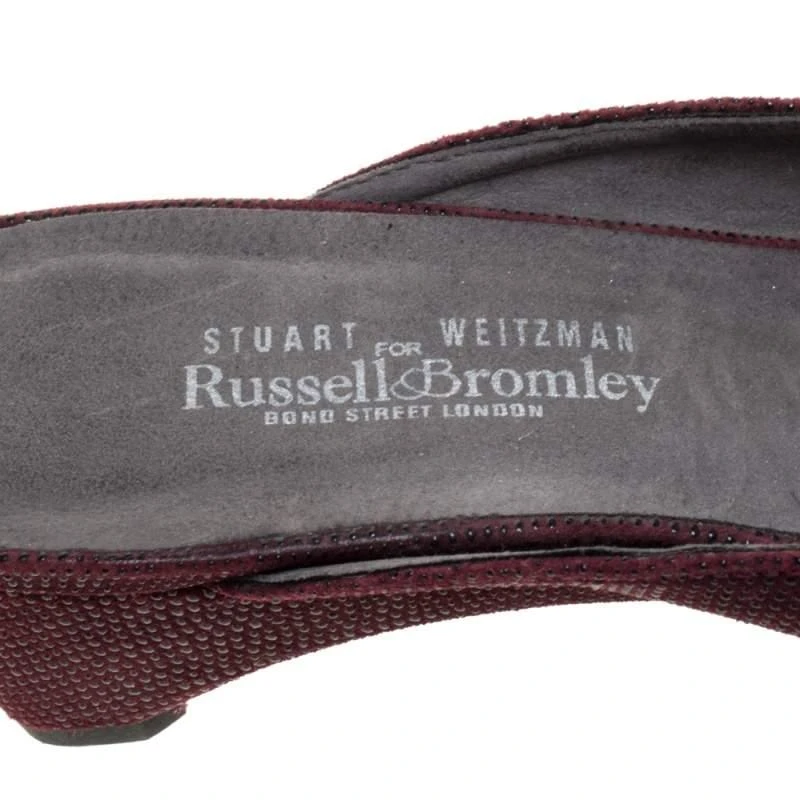 Stuart Weitzman Burgundy Textured Suede Bow Peep Toe Slide Sandals Size 38 商品