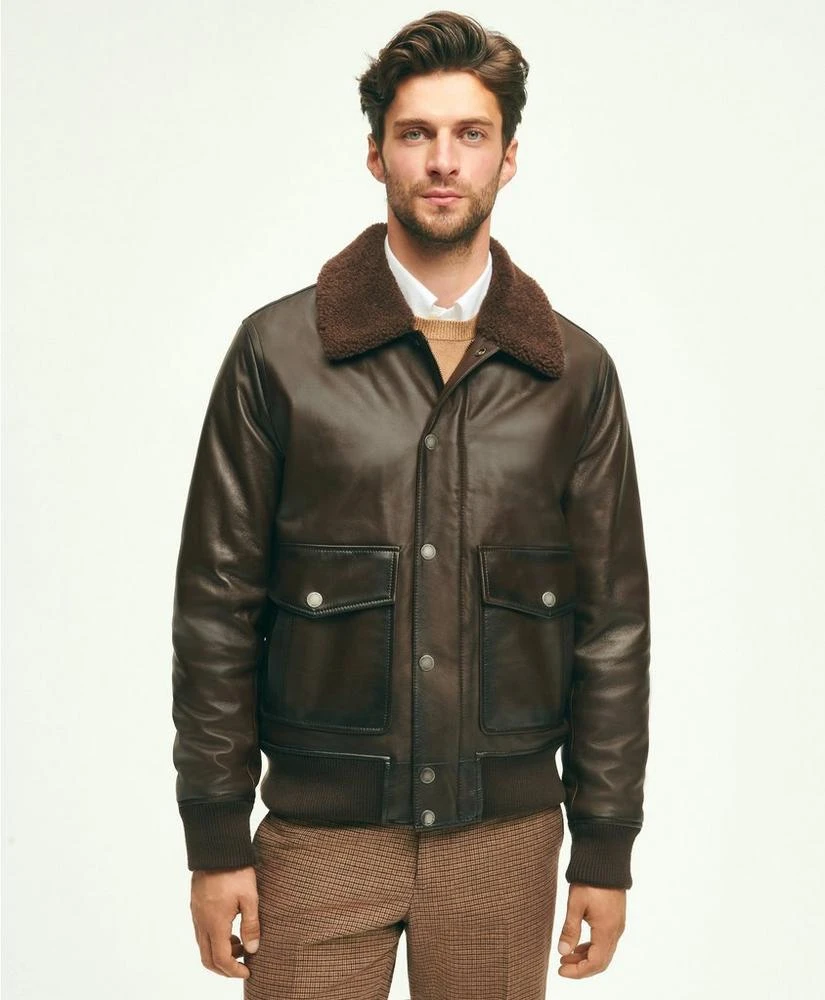 商品Brooks Brothers|Leather Shearling Flight Jacket,价格¥4943,第1张图片